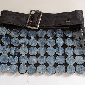 Miss Sixty 10" drop mini Denim Skirt Sz Medium Buckle belt LEGALLY BLONDE Look